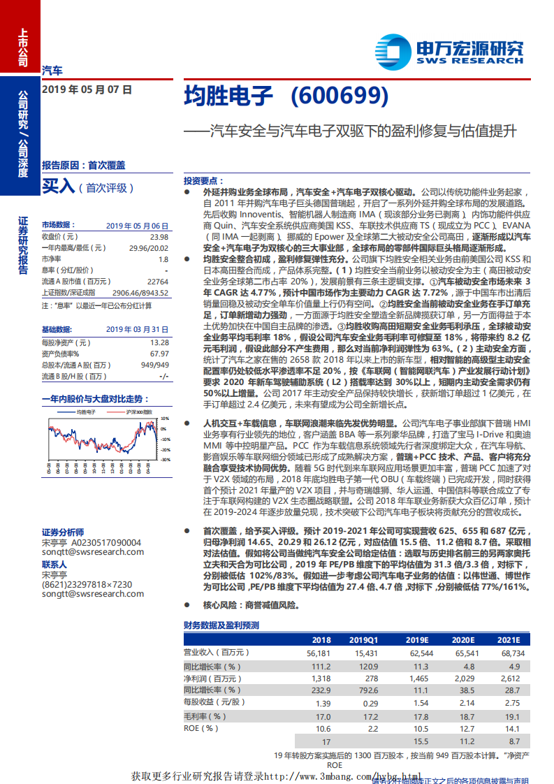 均胜电子-汽车安全与汽车电子双驱下的盈利修复与估值提升-190507.pdf 第1页