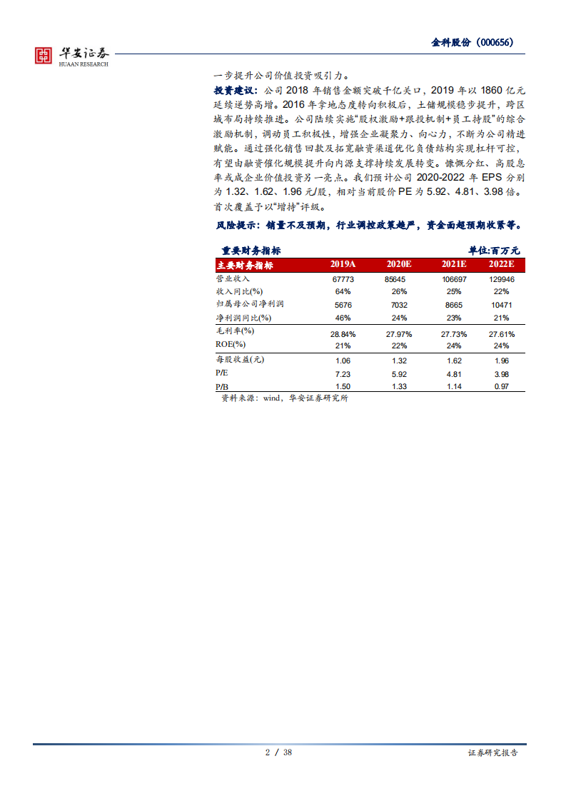 金科股份-成长提速与质量兼顾，夯实主业携多元齐航-200624.pdf 第2页