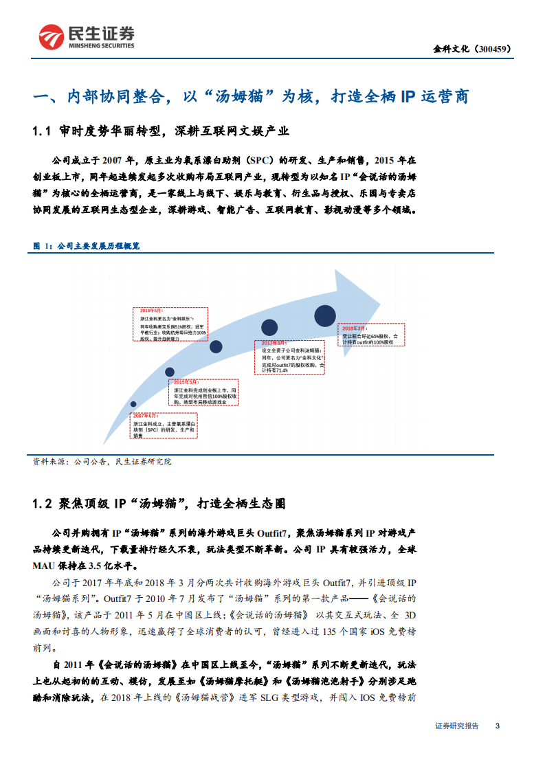 金科文化-金科文化公司研究：以&ldquo;汤姆猫&rdquo;为核心驱动，打造全栖IP运营商-190812.pdf 第3页