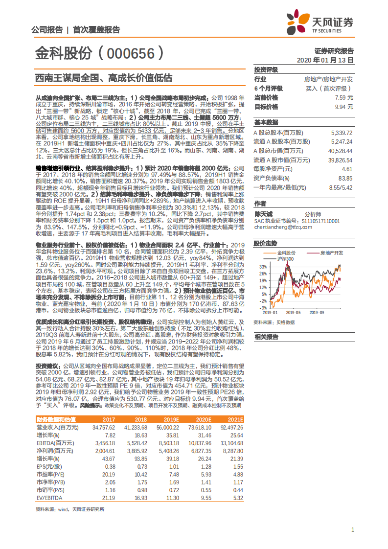 金科股份-西南王谋局全国、高成长价值低估-200113.pdf 第1页