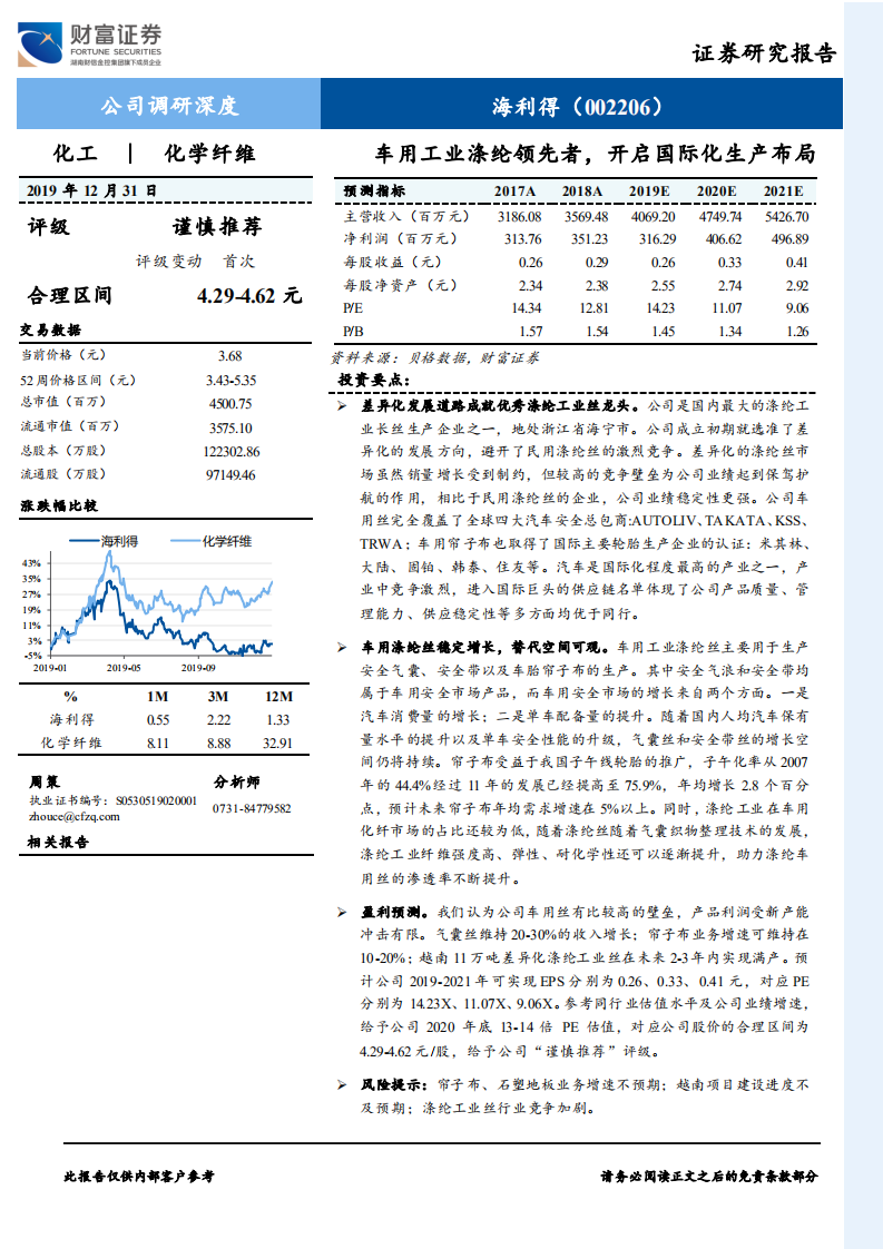 海利得-车用工业涤纶领先者，开启国际化生产布局-191231.pdf 第1页