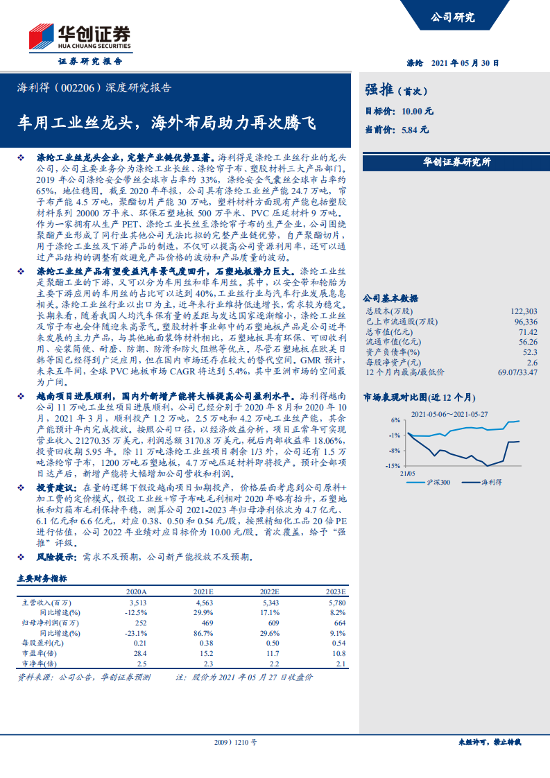 海利得-深度研究报告：车用工业丝龙头，海外布局助力再次腾飞-210530.pdf 第1页