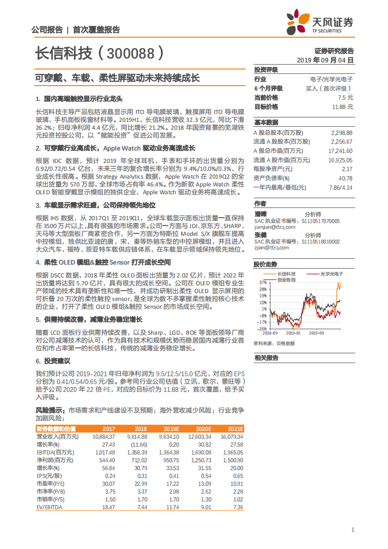 长信科技-可穿戴、车载、柔性屏驱动未来持续成长-190903.pdf 第1页