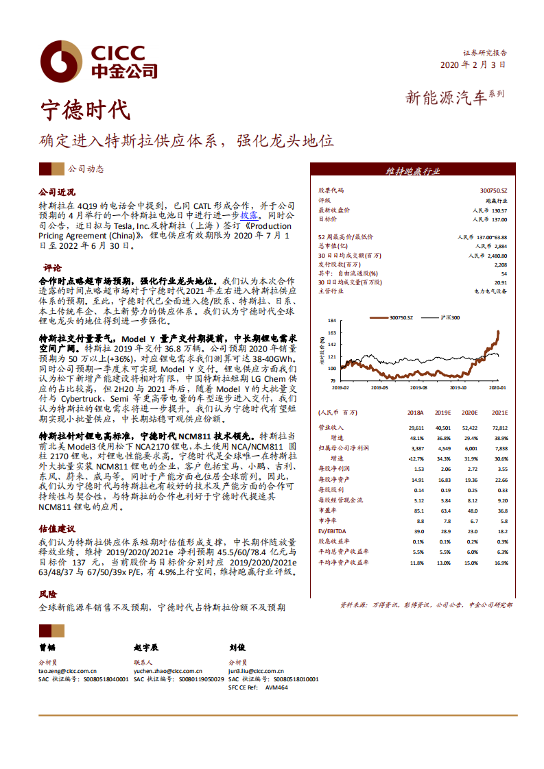 宁德时代--确定进入特斯拉供应体系，强化龙头地位-200203.pdf 第1页