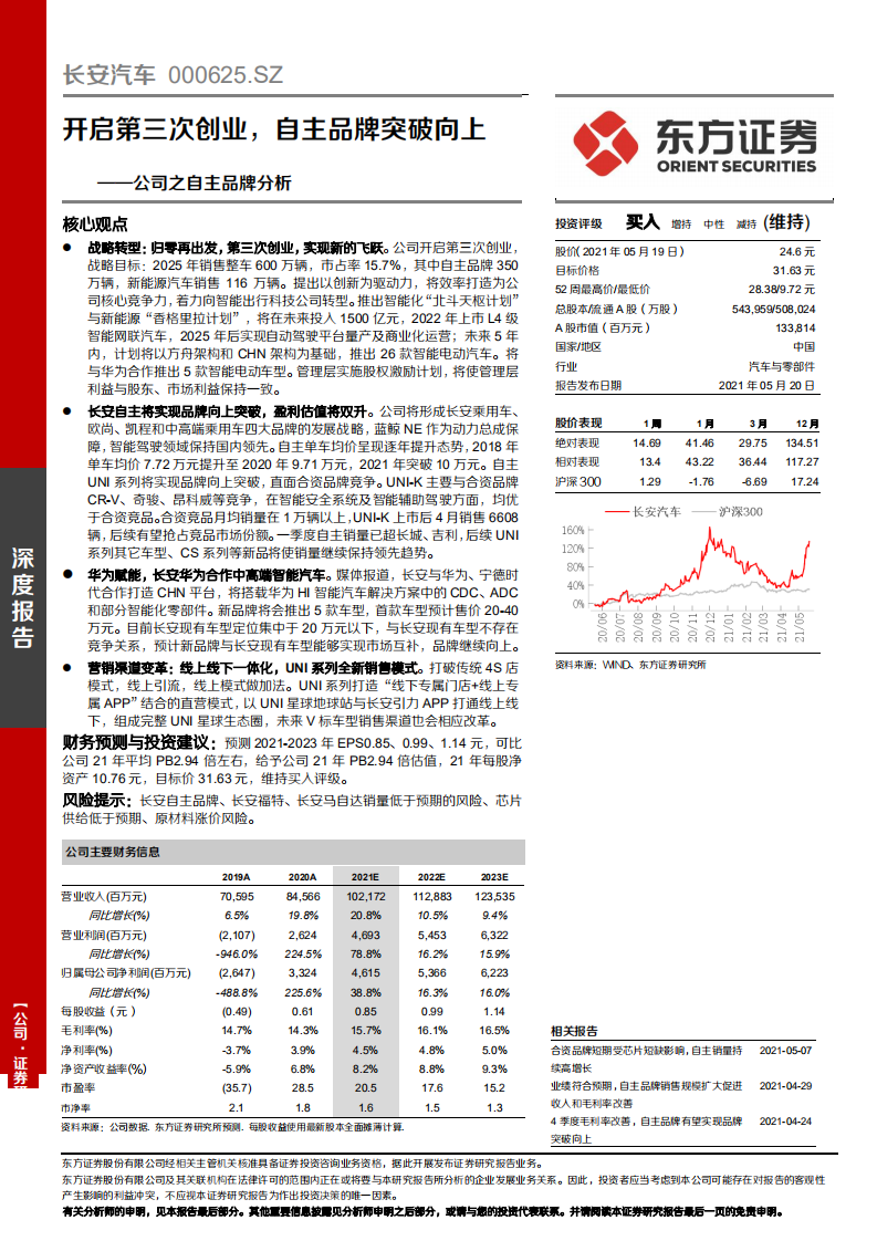 长安汽车-公司之自主品牌分析：开启第三次创业，自主品牌突破向上-210520.pdf 第1页