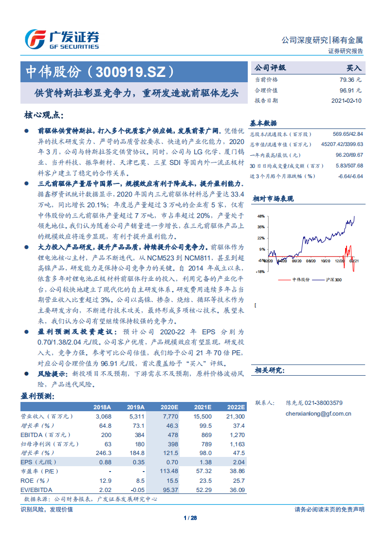 中伟股份-供货特斯拉彰显竞争力，重研发造就前驱体龙头-210210.pdf 第1页