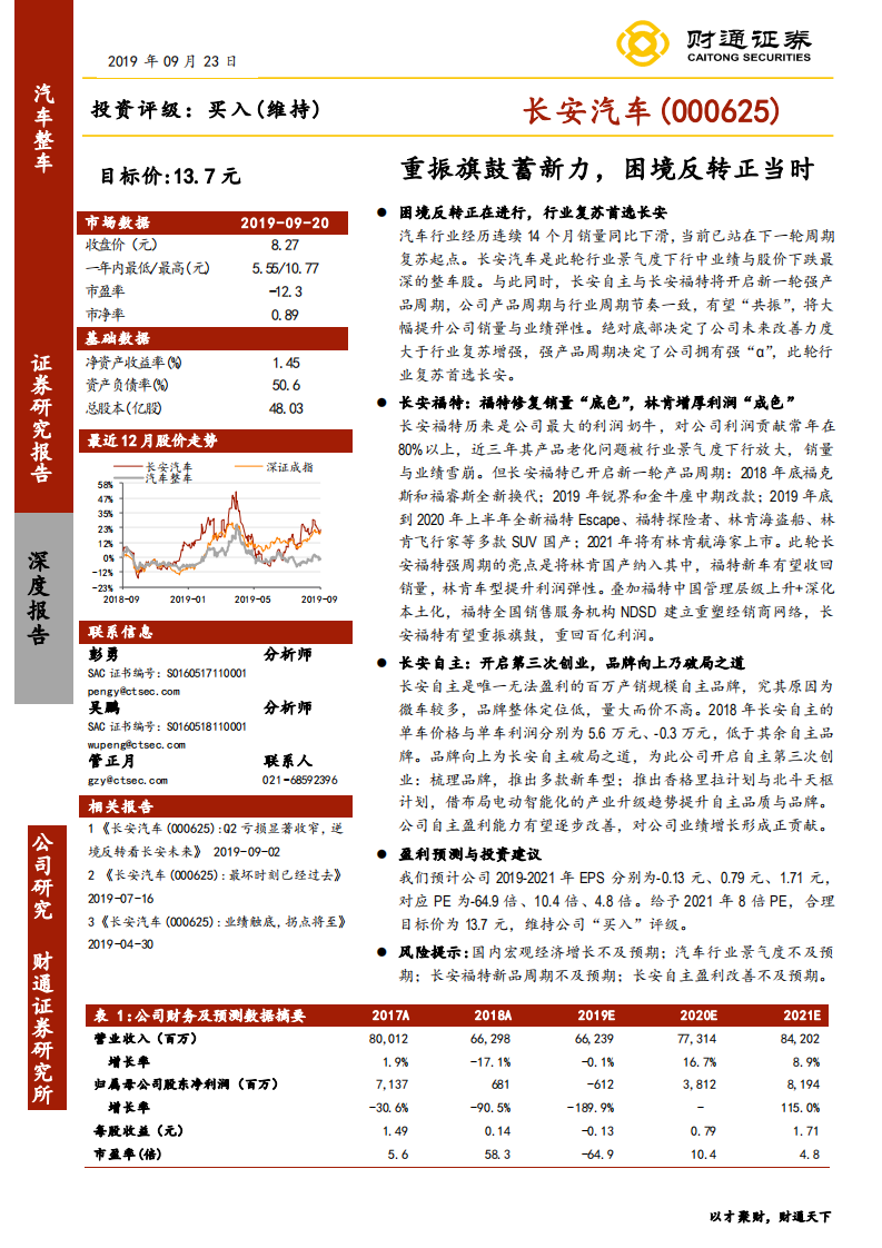 长安汽车-重振旗鼓蓄新力，困境反转正当时-190923.pdf 第1页