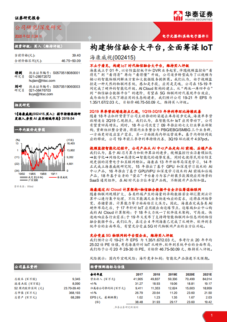 海康威视-构建物信融合大平台，全面筹谋IoT-200224.pdf 第1页