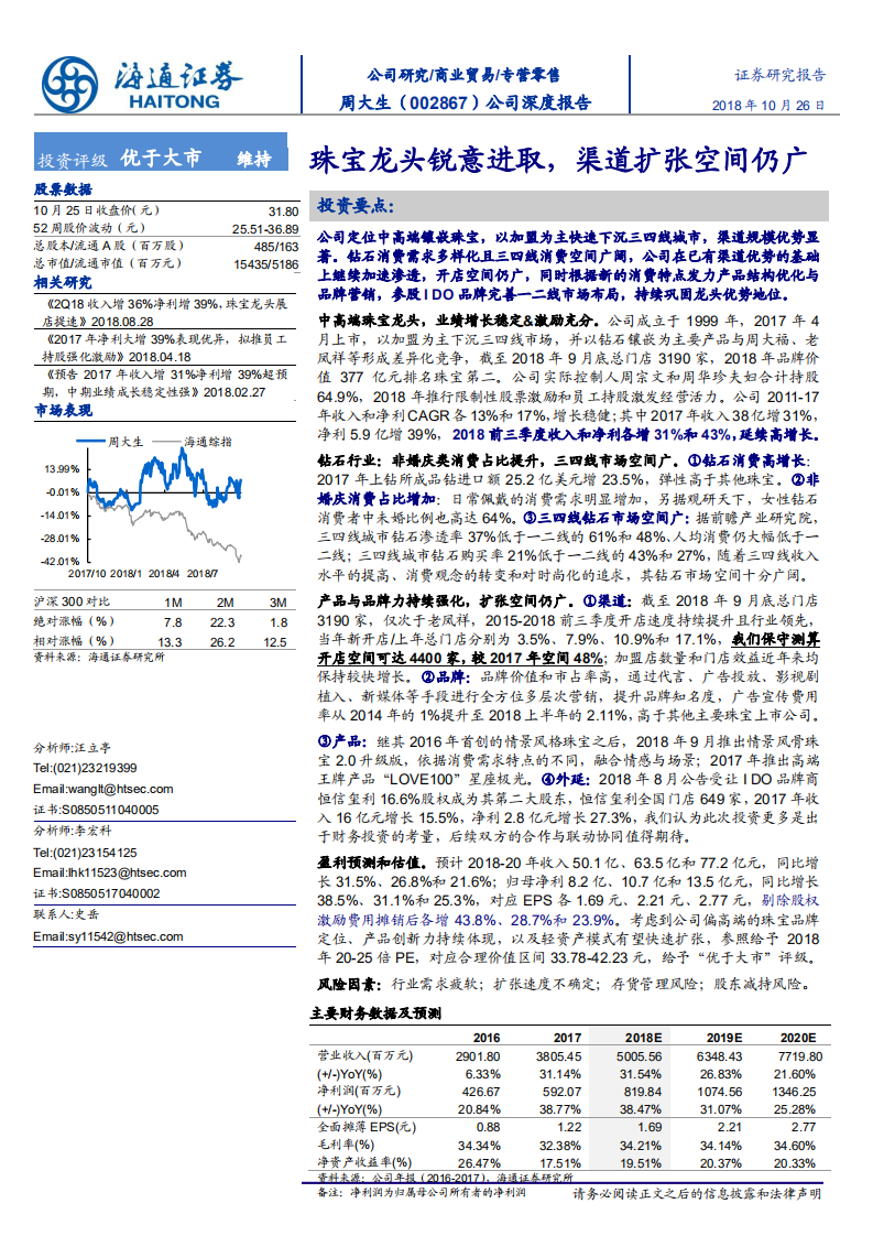 周大生-珠宝龙头锐意进取，渠道扩张空间仍广-181026.pdf 第1页