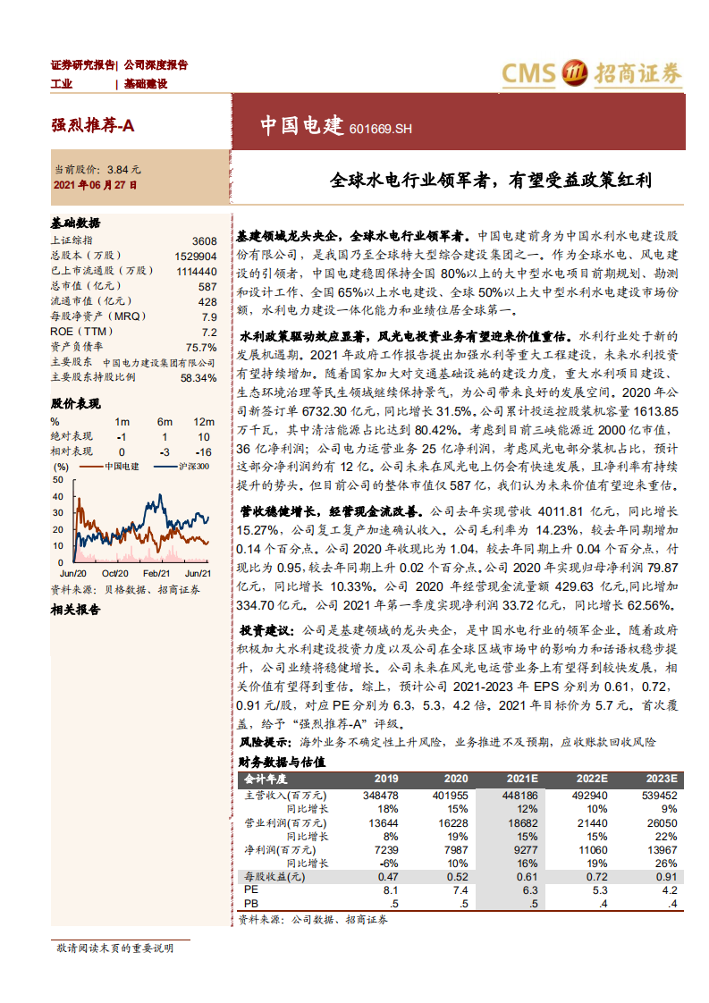 中国电建-全球水电行业领军者，有望受益政策红利-210627.pdf 第1页