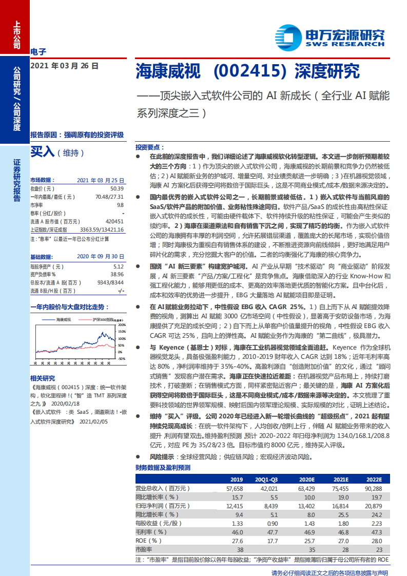 海康威视-深度研究：顶尖嵌入式软件公司的AI新成长（全行业AI赋能系列深度之三）-210326.pdf 第1页