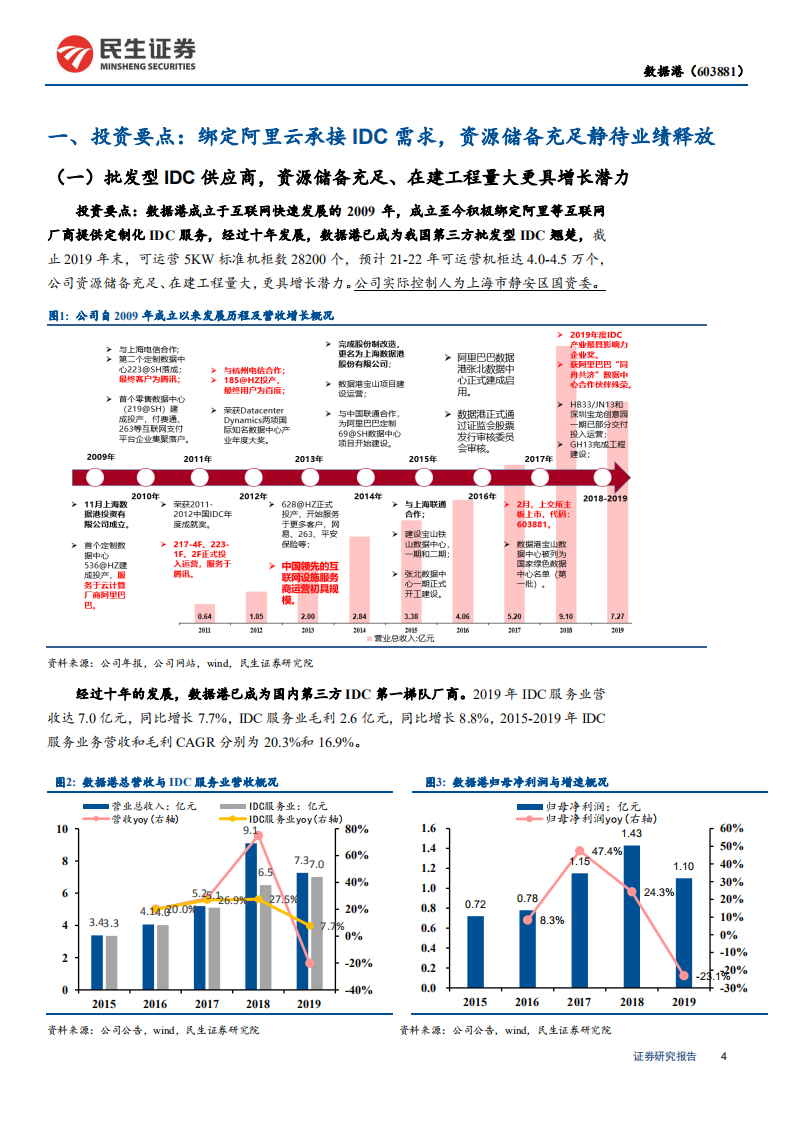 数据港-公司深度报告：绑定阿里分享云计算增长红利，资源储备足，百川终到海-200506.pdf 第4页