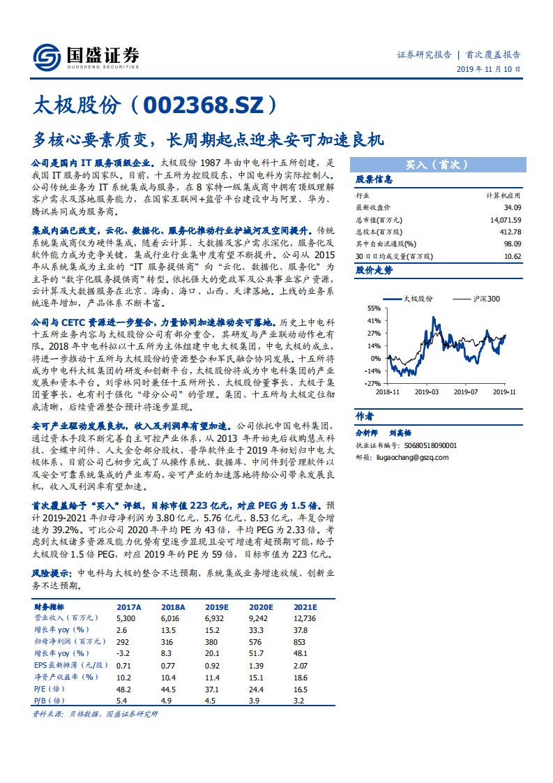 太极股份-多核心要素质变，长周期起点迎来安可加速良机-191110.pdf 第1页