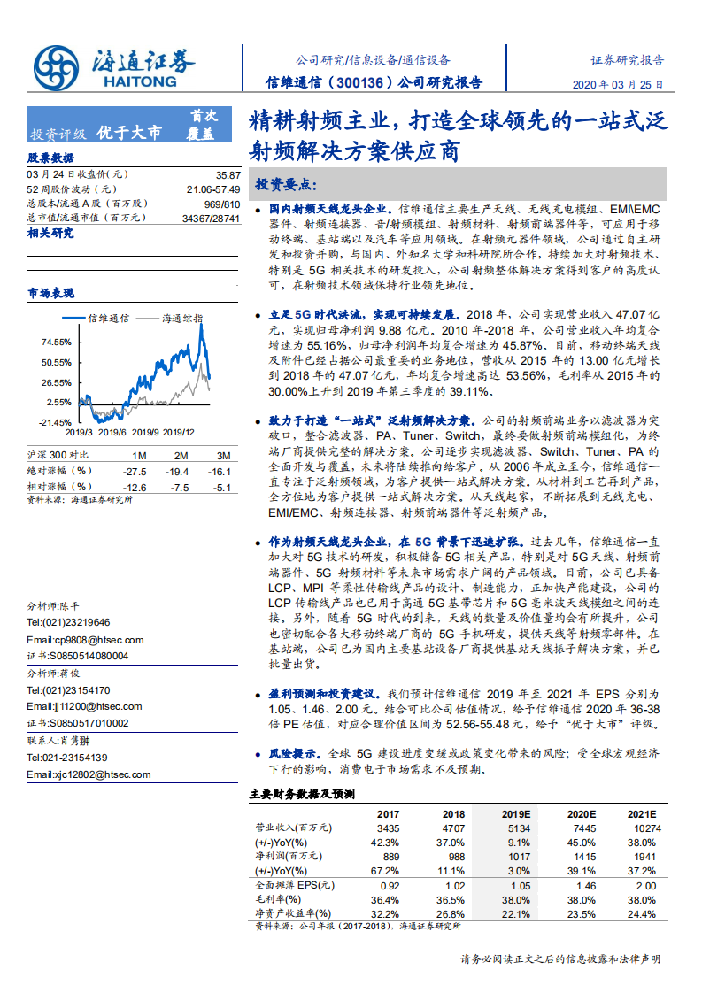 信维通信-公司研究报告：精耕射频主业，打造全球领先的一站式泛射频解决方案供应商-200325.pdf 第1页