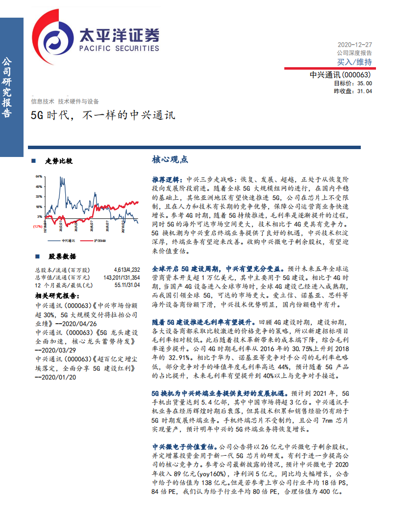 中兴通讯-公司深度报告：5G时代，不一样的中兴通讯-20201227.pdf 第1页