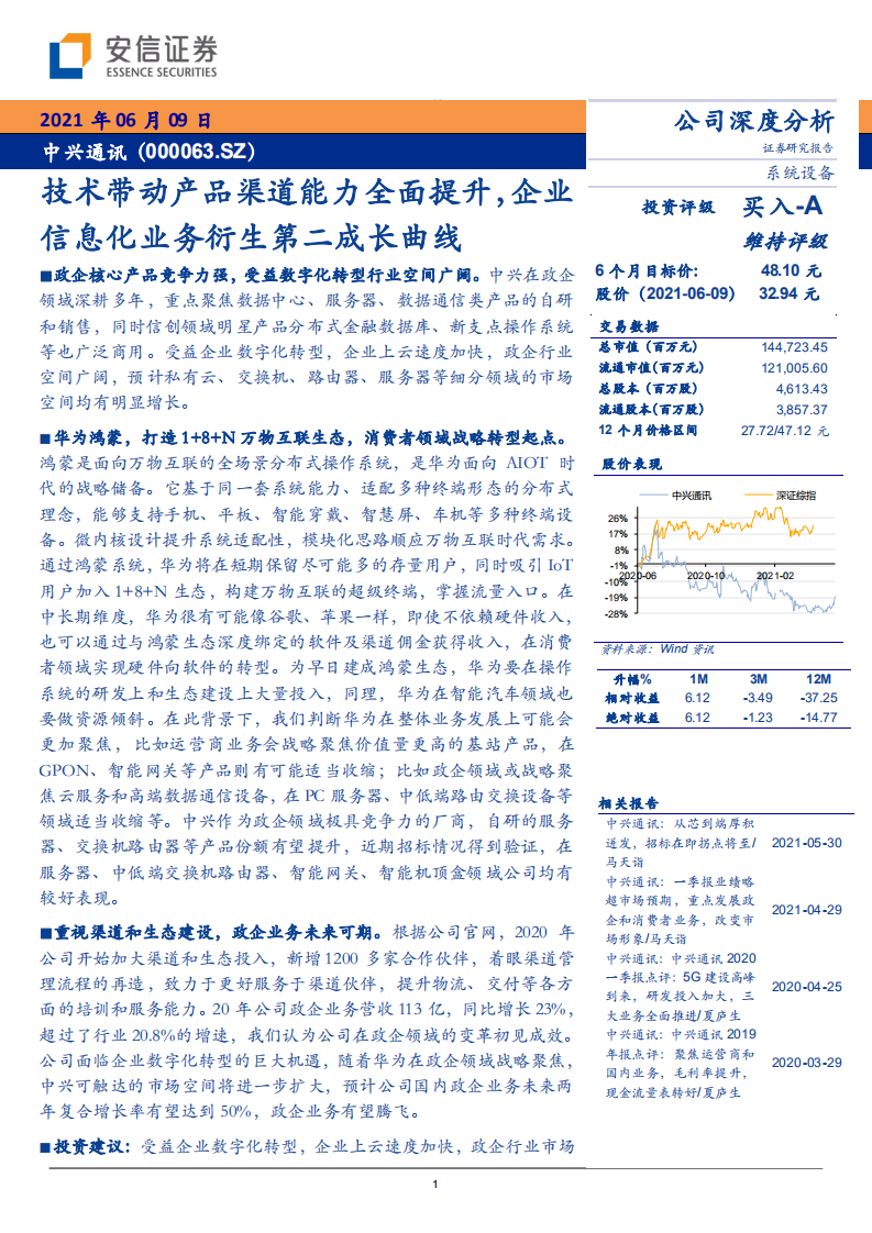 中兴通讯-技术带动产品渠道能力全面提升，企业信息化业务衍生第二成长曲线-210609.pdf 第1页