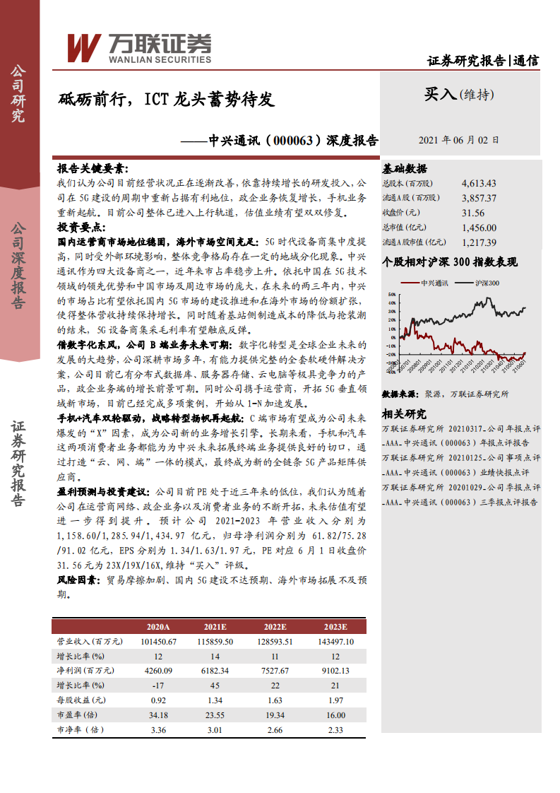 中兴通讯-深度报告：砥砺前行，ICT龙头蓄势待发-210602.pdf 第1页