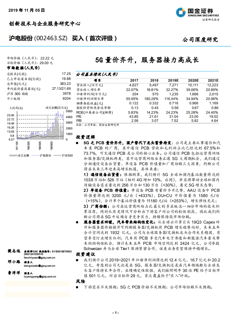沪电股份-5G量价齐升，服务器接力高成长-191105.pdf 第1页