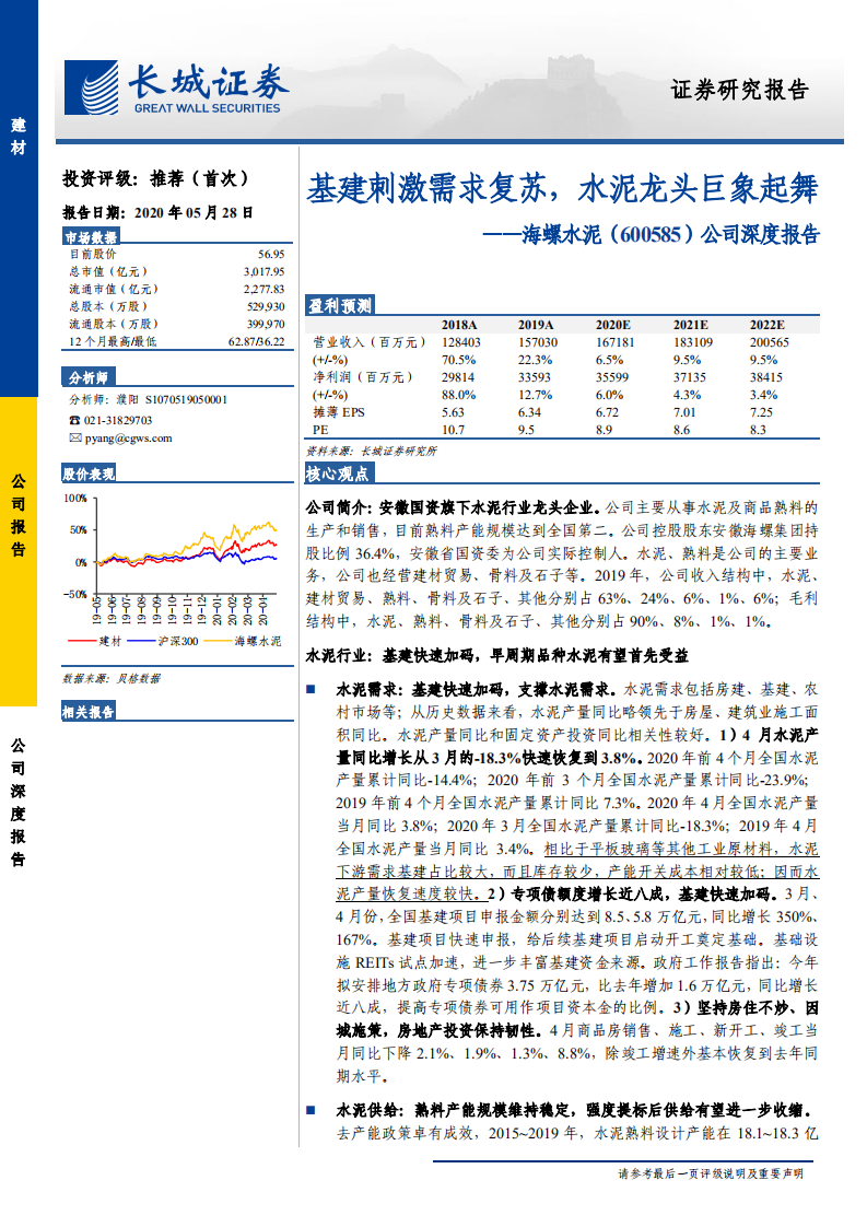 海螺水泥-公司深度报告：基建刺激需求复苏，水泥龙头巨象起舞-200528.pdf 第1页