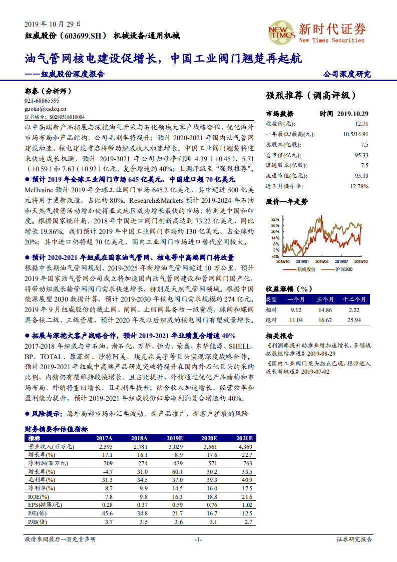 纽威股份-深度报告：油气管网核电建设促增长，中国工业阀门翘楚再起航-191029.pdf 第1页
