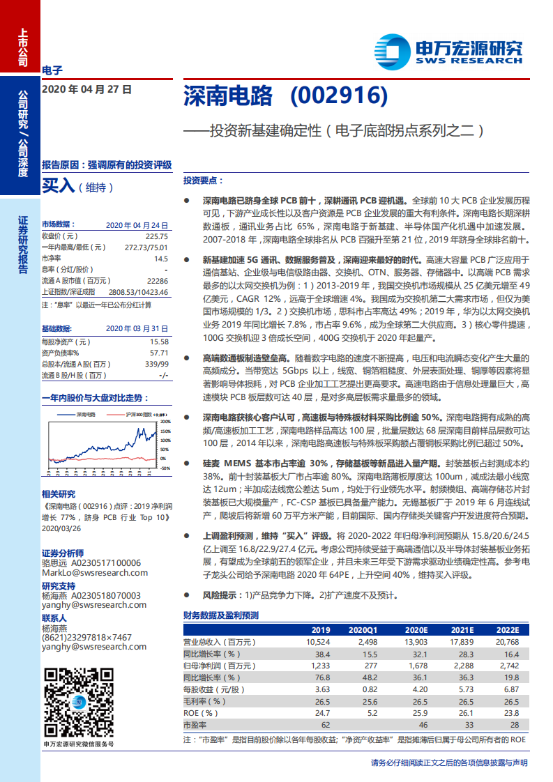 深南电路-投资新基建确定性（电子底部拐点系列之二）-200427.pdf 第1页