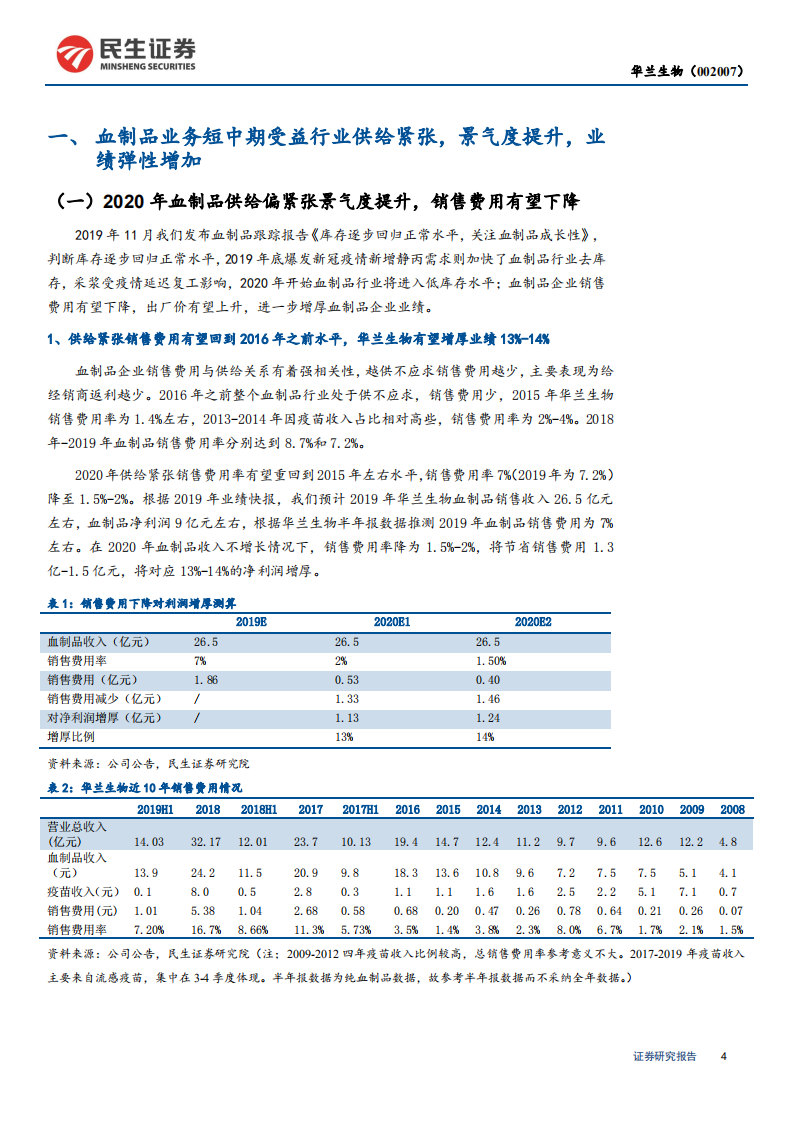 华兰生物-深度报告：血制品景气度提升，四价流感疫苗空间百亿元，成长空间充足-200309.pdf 第4页
