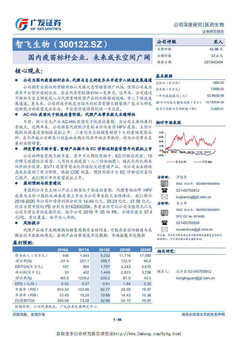智飞生物-国内疫苗标杆企业，未来成长空间广阔-190304.pdf 第1页