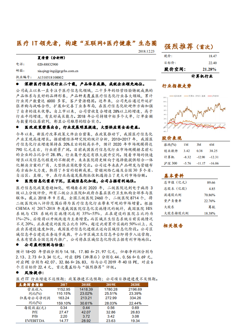创业软件-深度报告：医疗IT领先者，构建&ldquo;互联网+医疗健康&rdquo;生态圈-181223.pdf 第1页
