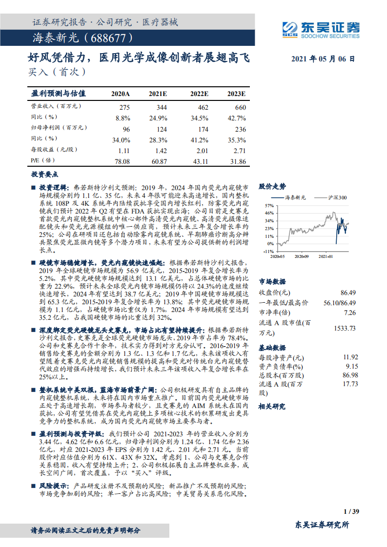 海泰新光-好风凭借力，医用光学成像创新者展翅高飞-210506.pdf 第1页