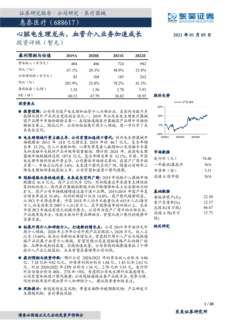 惠泰医疗-心脏电生理龙头，血管介入业务加速成长-20210105.pdf 第1页