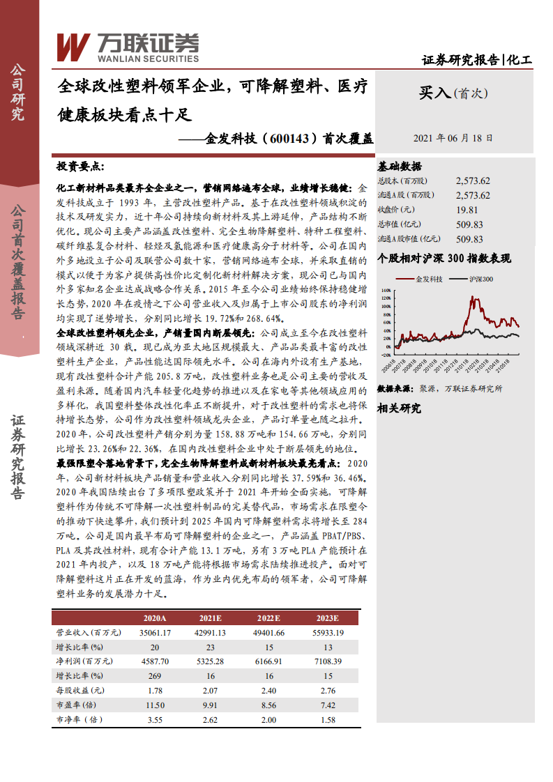 金发科技-首次覆盖：全球改性塑料领军企业，可降解塑料、医疗健康板块看点十足-210618.pdf 第1页