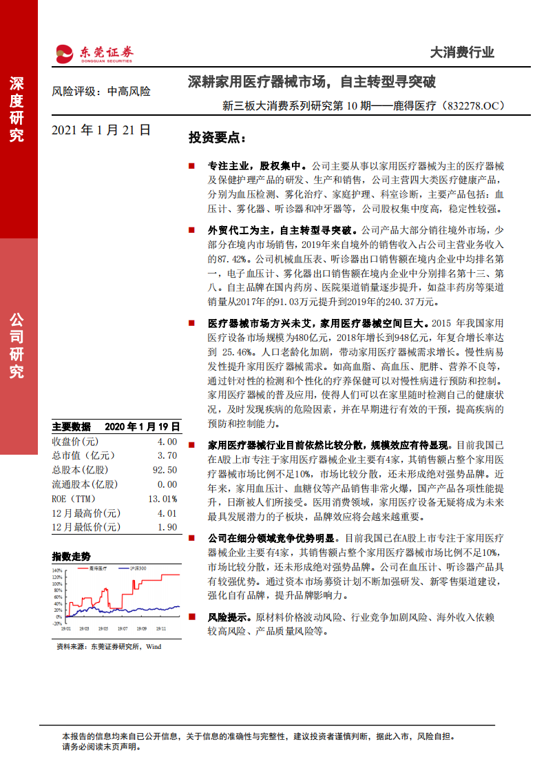 鹿得医疗-大消费新三板系列研究第10期：深耕家用医疗器械市场，自主转型寻突破-210121.pdf 第1页