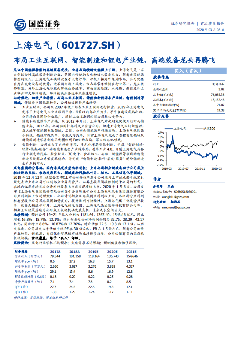 上海电气-布局工业互联网、智能制造和锂电产业链，高端装备龙头再腾飞-200308.pdf 第1页