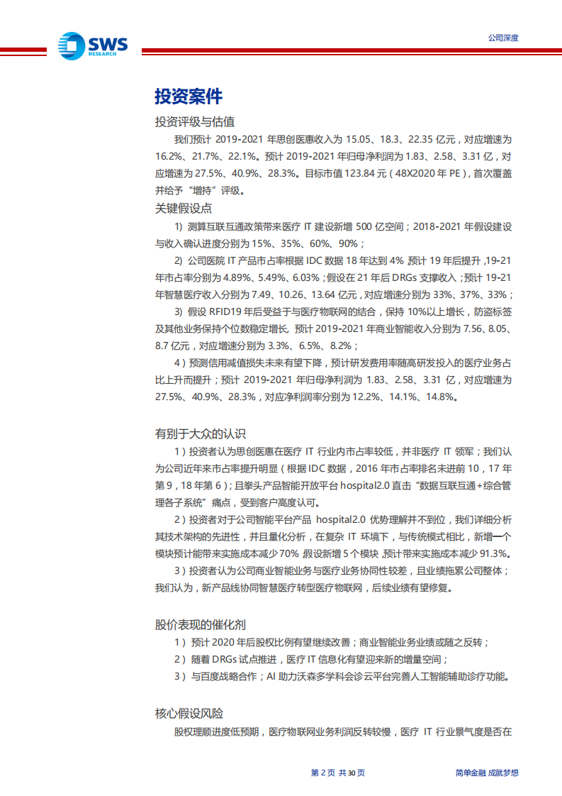 思创医惠-深度研究：治理改善与份额提升！医疗信息化深度研究之五-191224.pdf 第2页