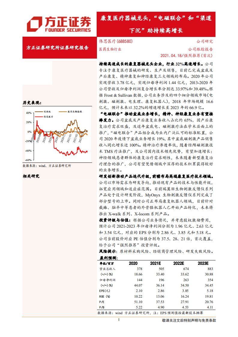 伟思医疗-康复医疗器械龙头，&ldquo;电磁联合&rdquo;和&ldquo;渠道下沉&rdquo;助持续高增长-210418.pdf 第1页