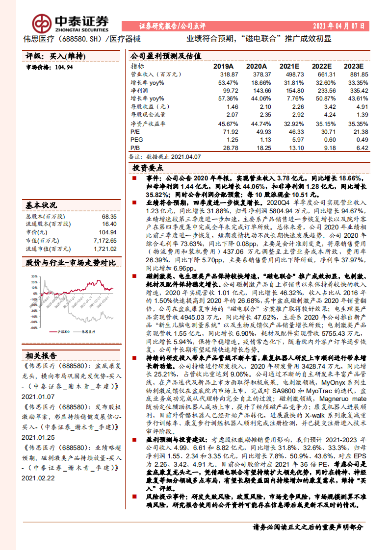 伟思医疗：业绩符合预期，&ldquo;磁电联合&rdquo;推广成效初显.pdf 第1页
