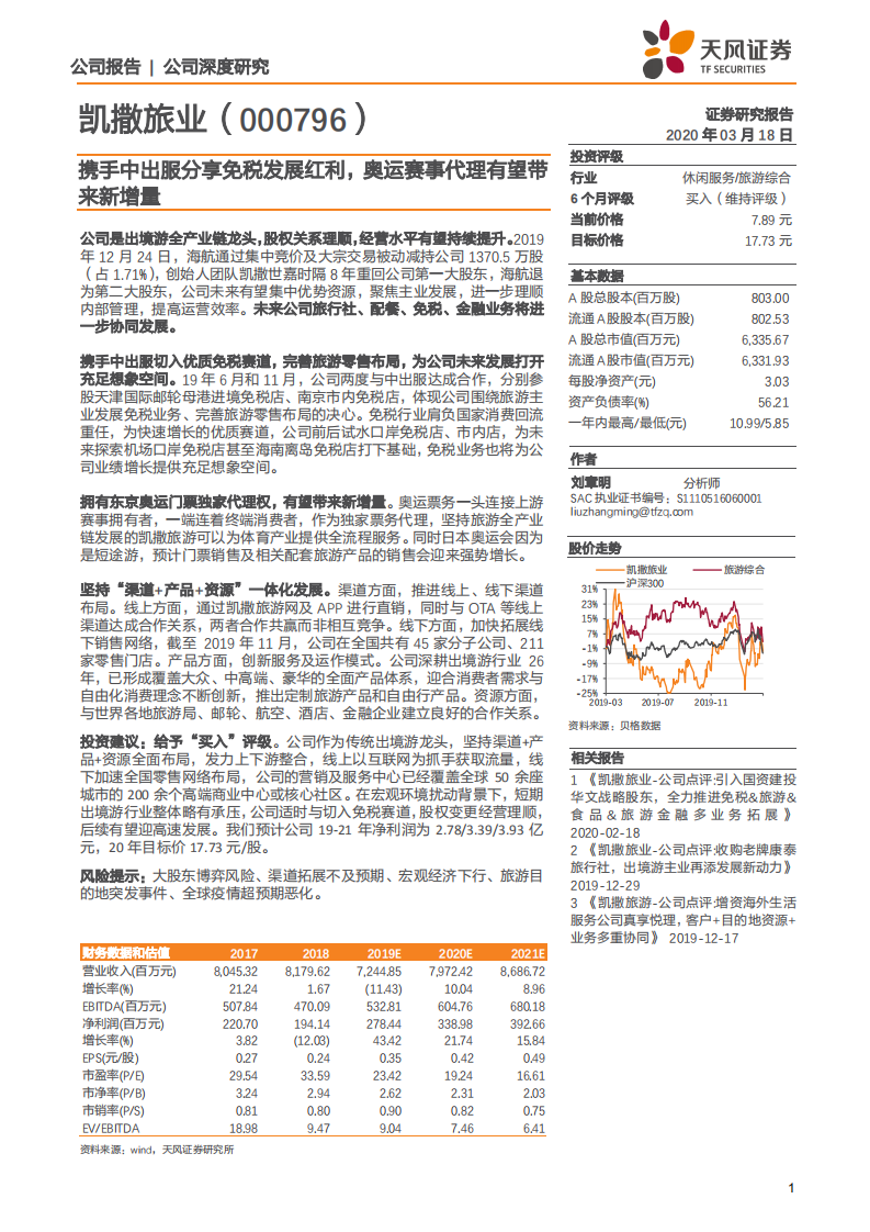 凯撒旅业-携手中出服分享免税发展红利，奥运赛事代理有望带来新增量-200318.pdf 第1页