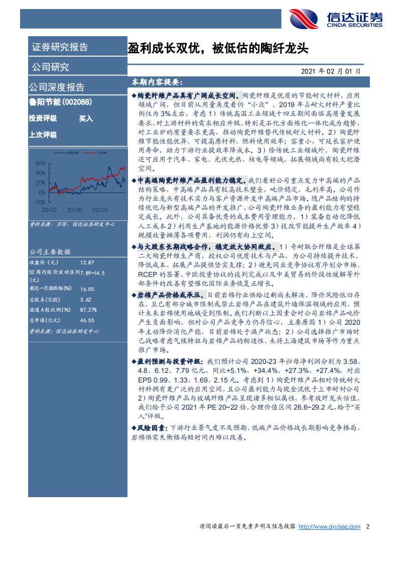 鲁阳节能-公司深度报告：盈利成长双优，被低估的陶纤龙头-210201.pdf 第2页