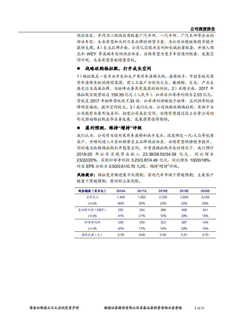 继峰股份-深度报告：国内头枕和扶手龙头，收购格拉默打开成长空间-181214.pdf 第2页