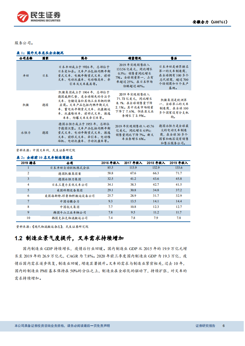 安徽合力-叉车系列深度研究：专注叉车主业，打造全球巨头-210225.pdf 第6页