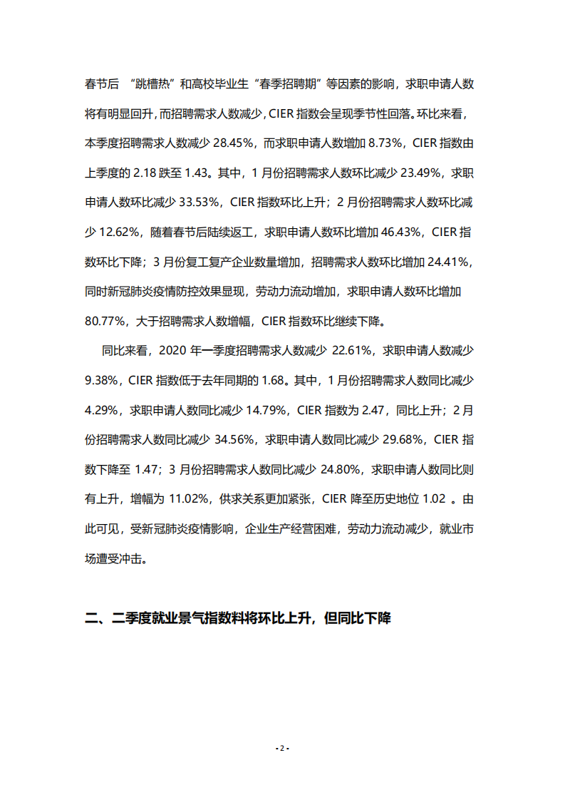 中国人民大学中国就业研究所：2020第一季度中国就业市场景气报告：突发事件冲击市场，景气指数亟待提升.pdf 第6页