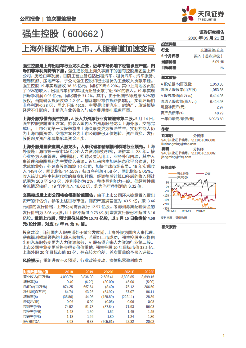 强生控股-上海外服拟借壳上市，人服赛道加速变局-200521.pdf 第1页