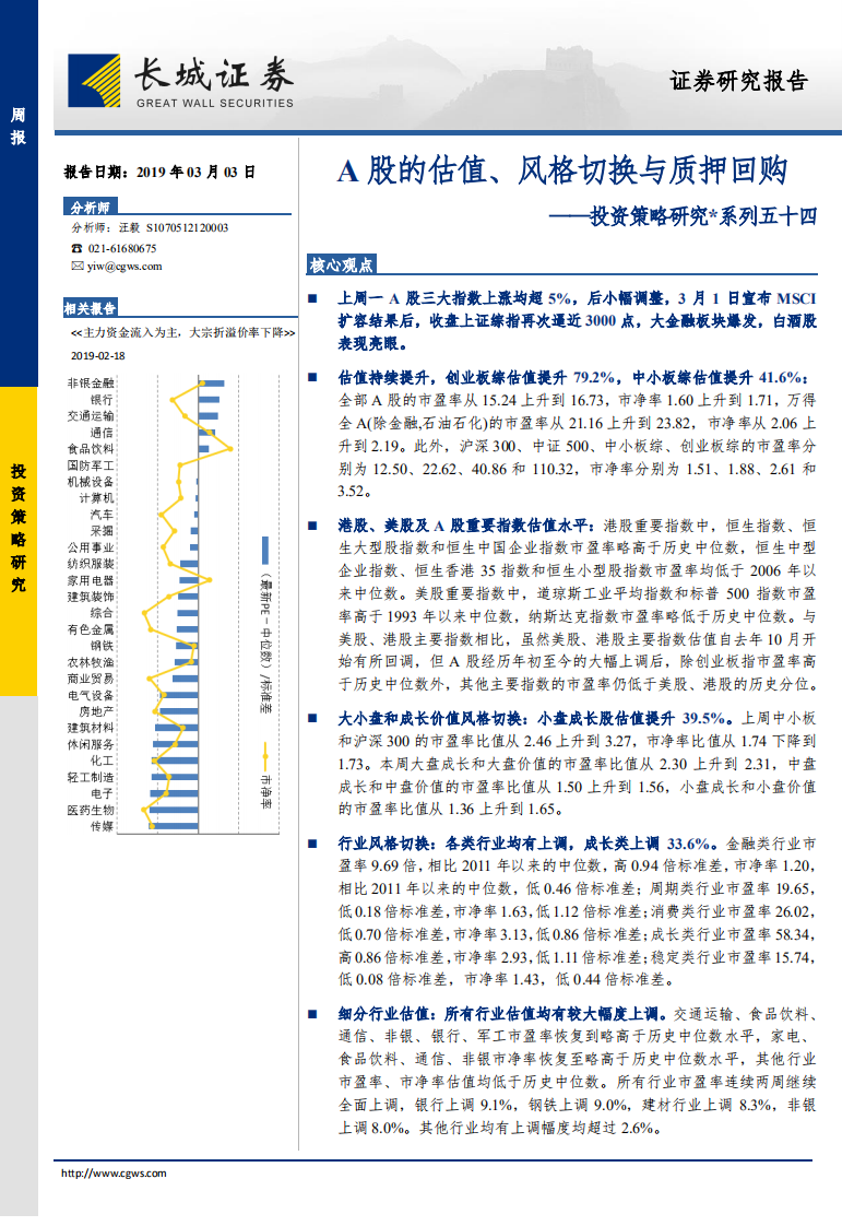 投资策略研究系列五十四：A股的估值、风格切换与质押回购.pdf 第1页