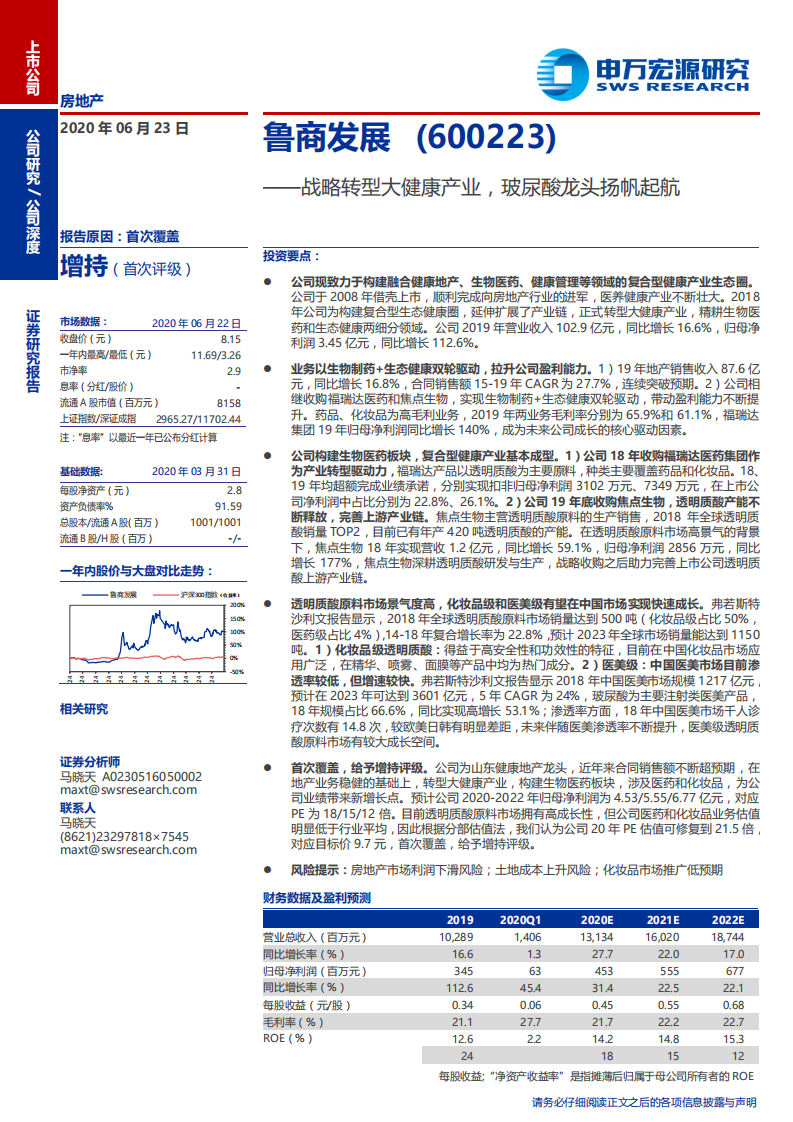 鲁商发展-战略转型大健康产业，玻尿酸龙头扬帆起航-200623.pdf 第1页