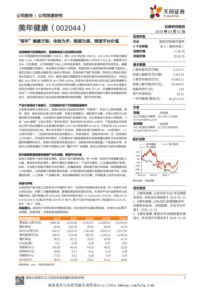 美年健康-&ldquo;每年&rdquo;健康方程：体检为矛，数据为盾，铸造平台价值-190301.pdf 第1页