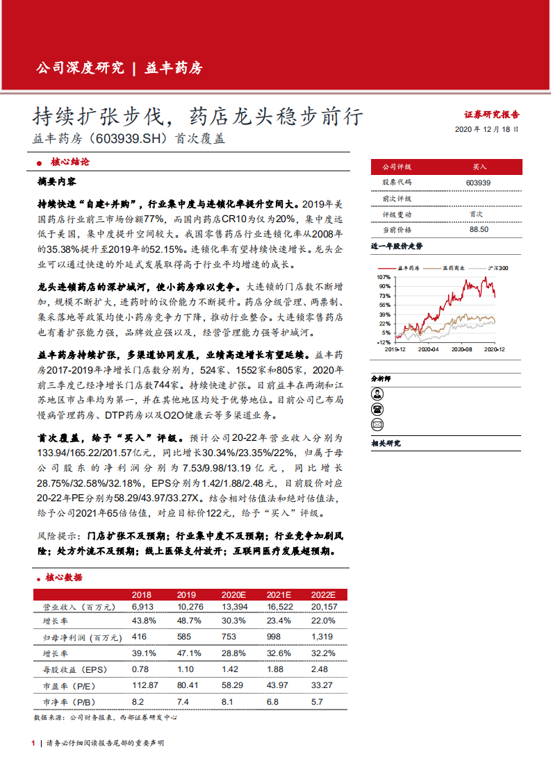 益丰药房-首次覆盖：持续扩张步伐，药店龙头稳步前行-20201218.pdf 第1页