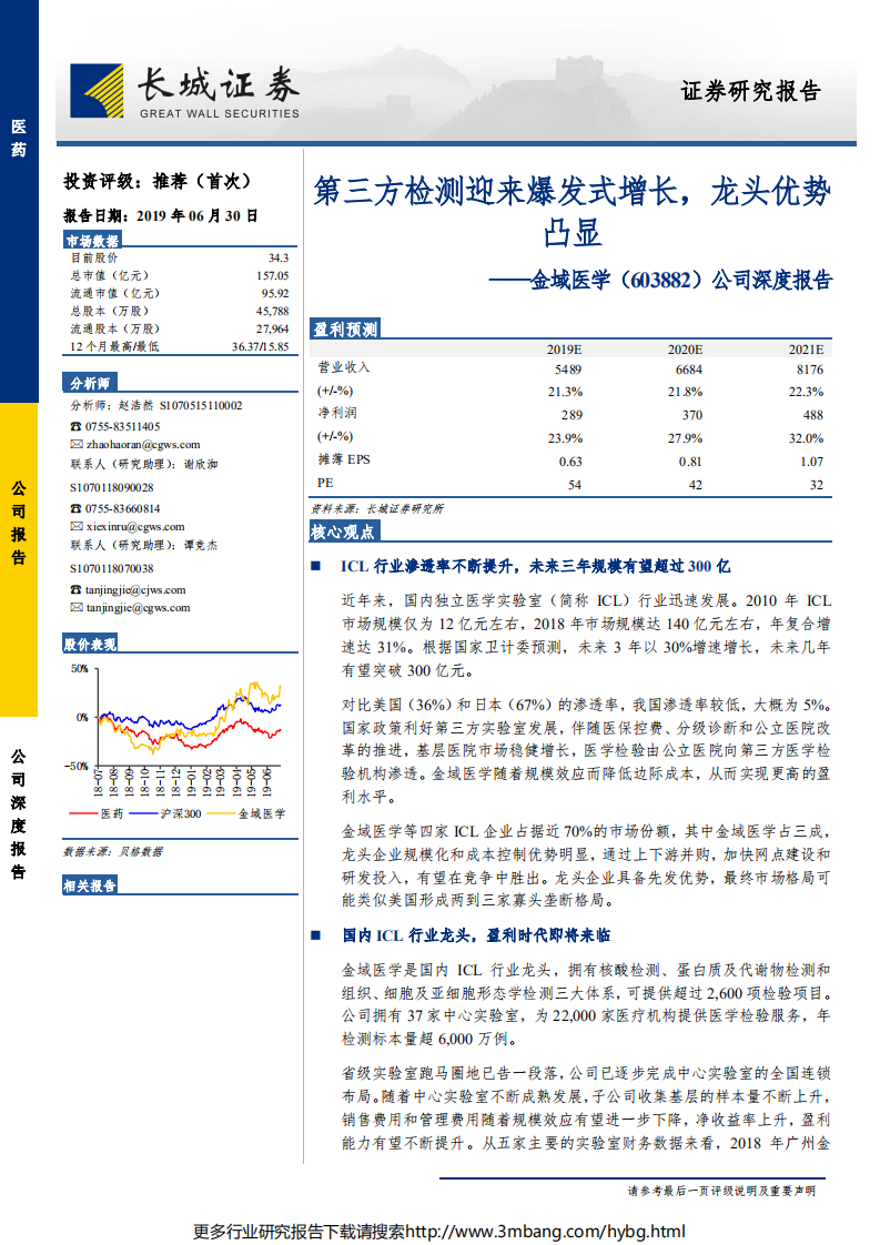 金域医学-公司深度报告：第三方检测迎来爆发式增长，龙头优势凸显-190630.pdf 第1页