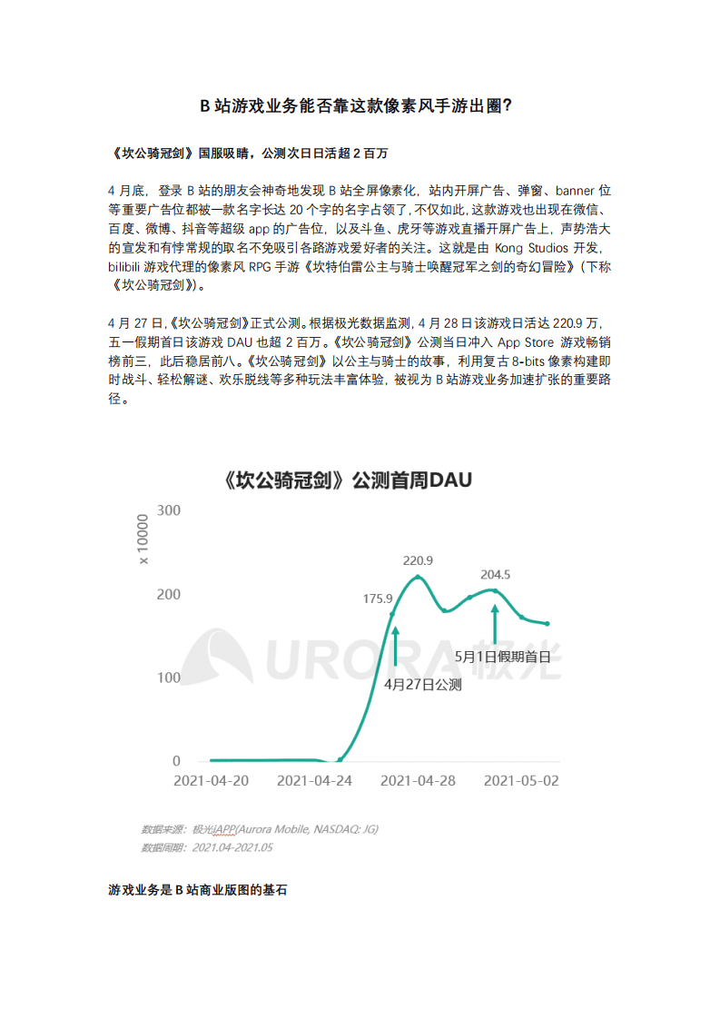 极光数据：B站游戏业务能否靠这款像素风手游出圈？.pdf 第1页