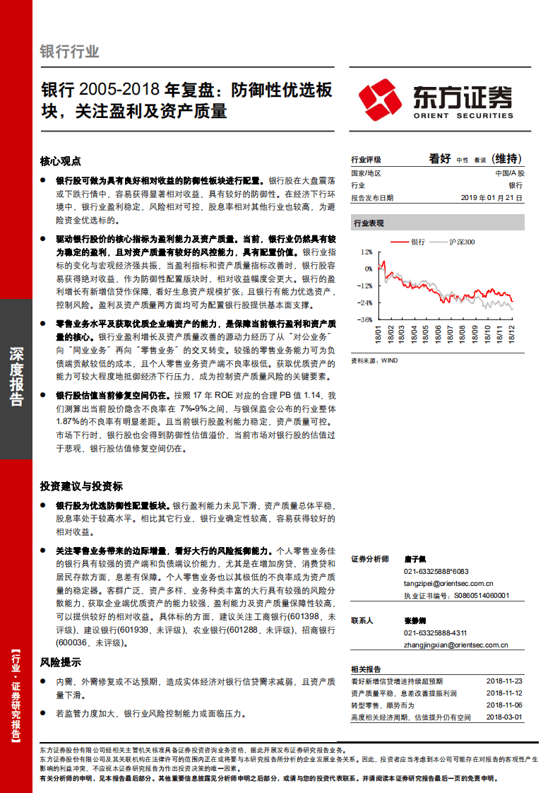 银行2005-2018年复盘：防御性优选板块，关注盈利及资产质量.pdf 第1页