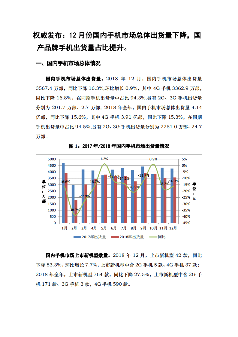 中国信通院：2018年12月国内手机市场运行分析报告.pdf 第1页